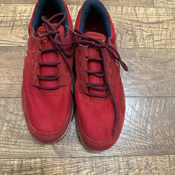 Lacoste Red suede and canvas Sneakers with White Sole size 11 - Picture 3 of 9